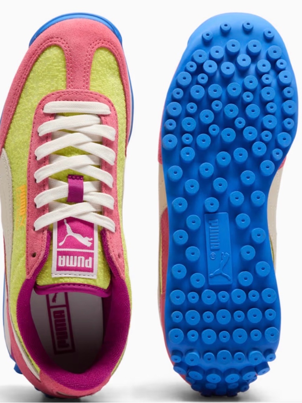 Puma Women's Pink, Lime & Blue Easy Rider Brights Retro Style Runner Sneakers - Picture 3 of 11